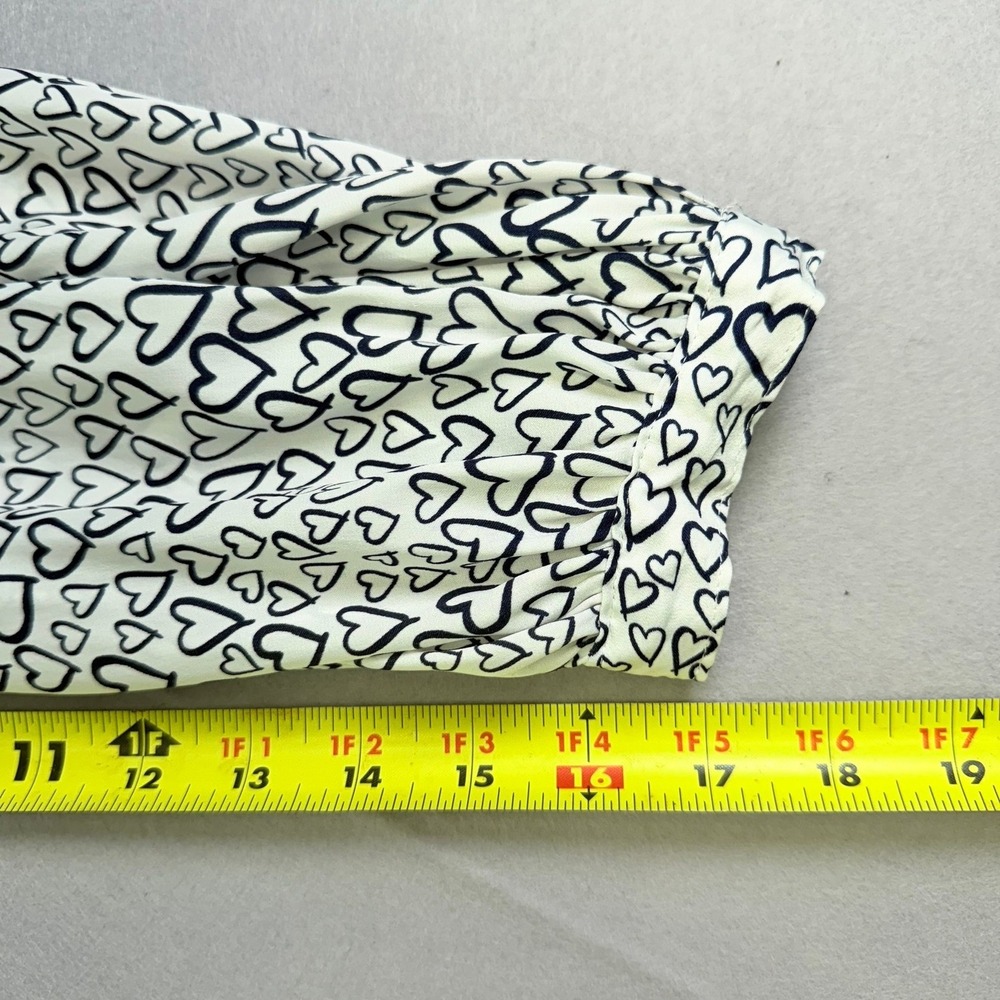 Crown & Ivy Blouse Womens Medium White Heart Print Long Sleeve Gathered Neck - Picture 6 of 7